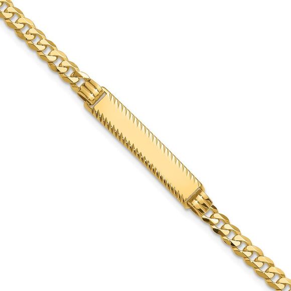 14k Yellow Gold Flat Curb Link Diamond Cut ID Bracelet